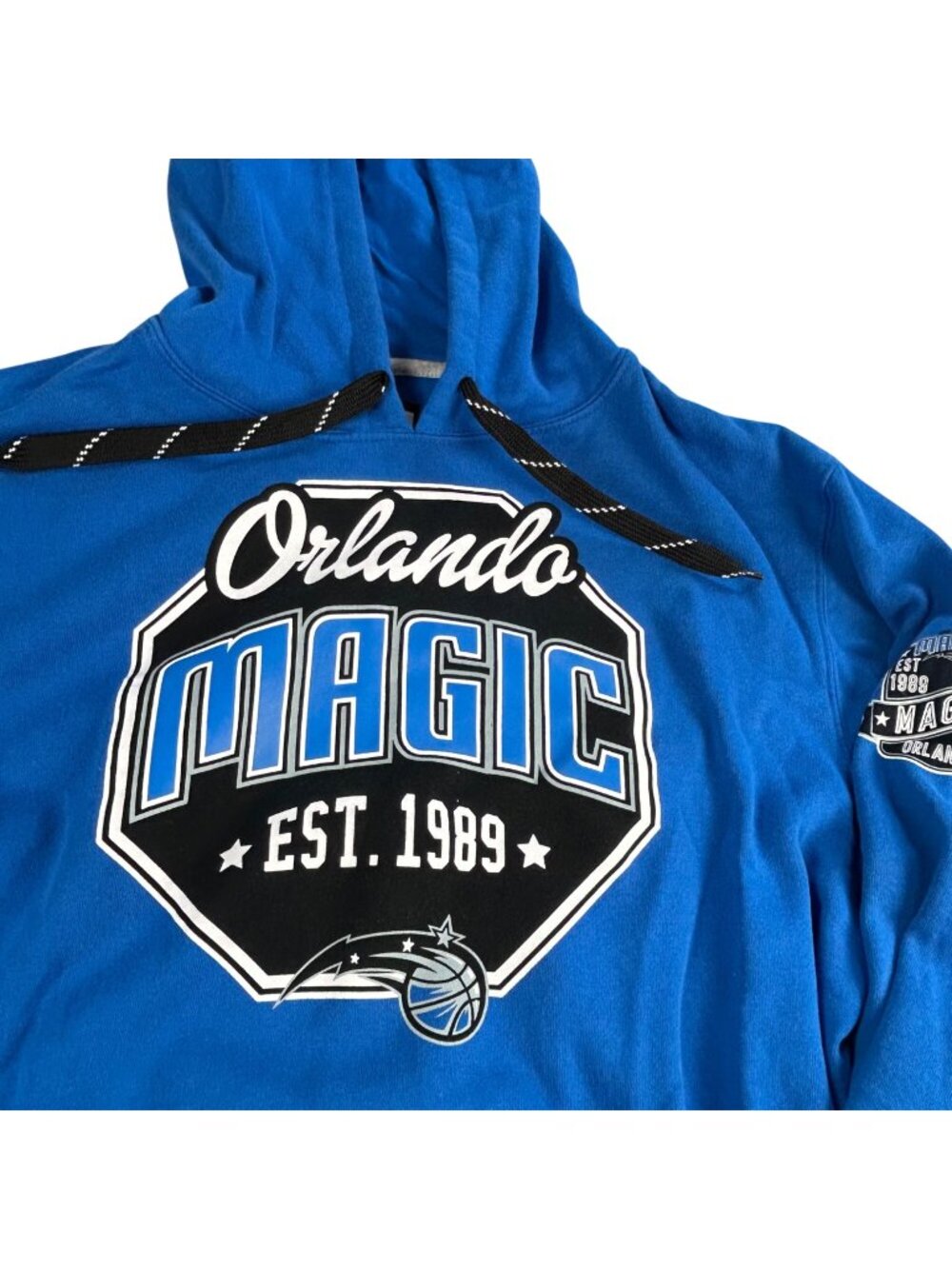 Orlando Magic Blue Pullover Hoodie XL NBA Logo Striped Cuffs Fleece Basketball